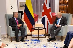 Presidente Iván Duque y el primer ministro del Reino Unido Boris Johnson. 22  de septiembre de 2021.