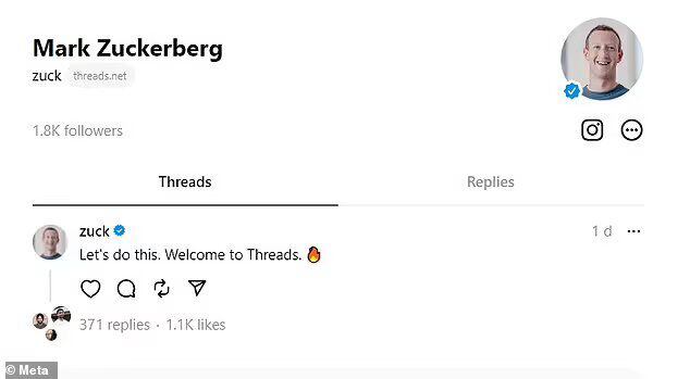 La primera publicación de Mark Zuckerberg en Threads