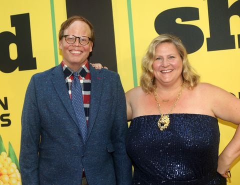 NEW YORK, NEW YORK - APRIL 04: Jeff Hiller and Bridget Everett pose at the opening night of the new musical "Shucked" on Broadway at The Nederlander Theatre on April 4, 2023 in New York City. (Photo by Bruce Glikas/Getty Images)
