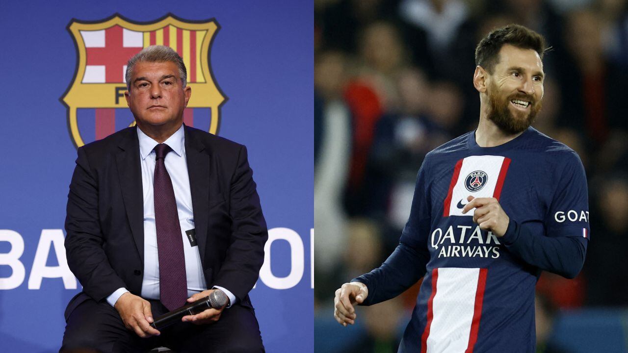 Joan Laporta y Lionel Messi. Foto: REUTERS/Albert Gea//REUTERS/Gonzalo Fuentes
