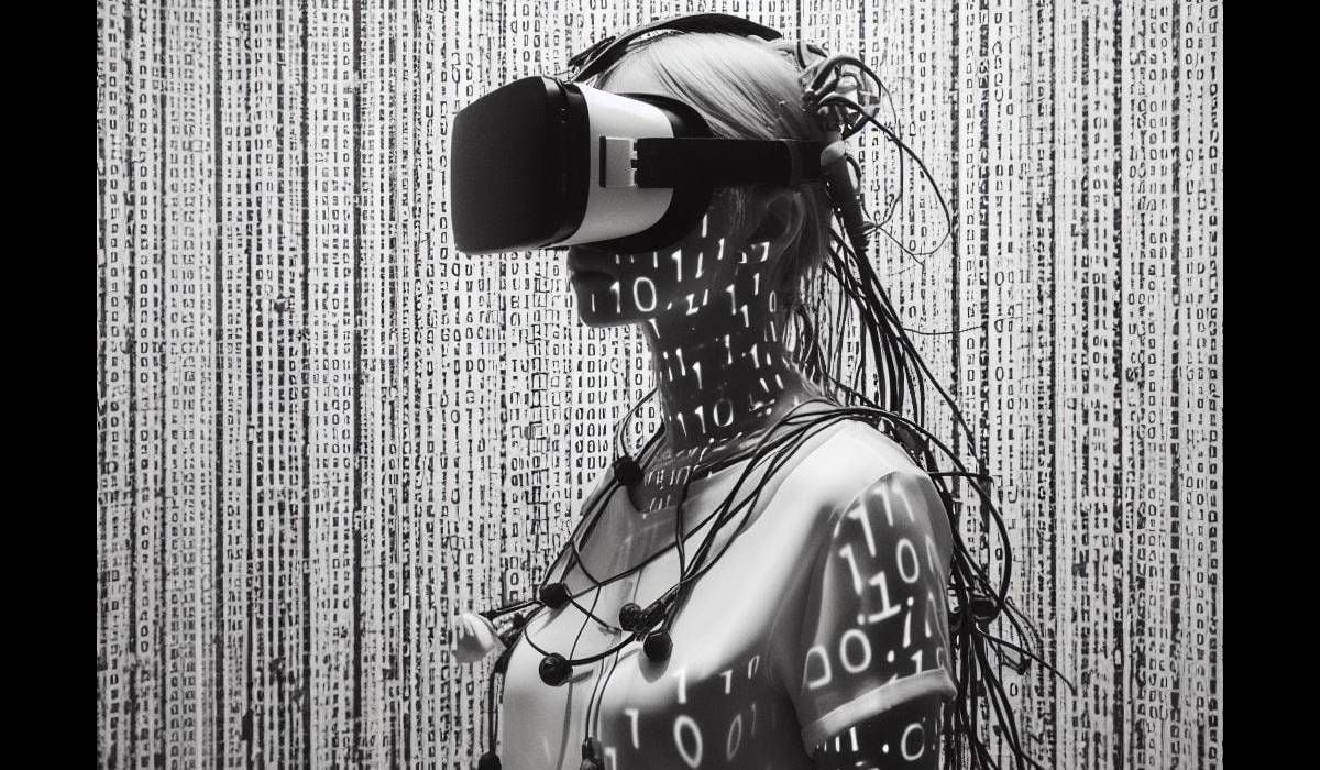 Ilustración de una persona conectada a una realidad virtual.