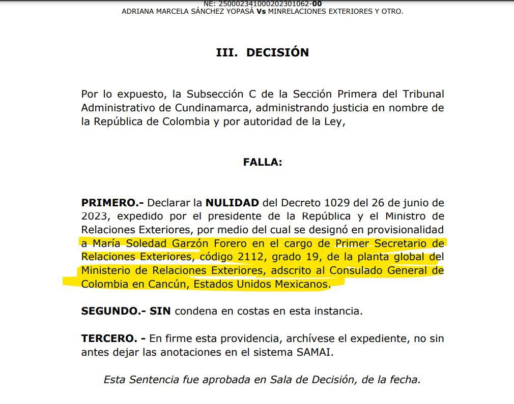 Tribunal tumbó designación de Marisol Garzón como cónsul de Colombia en Cancún.