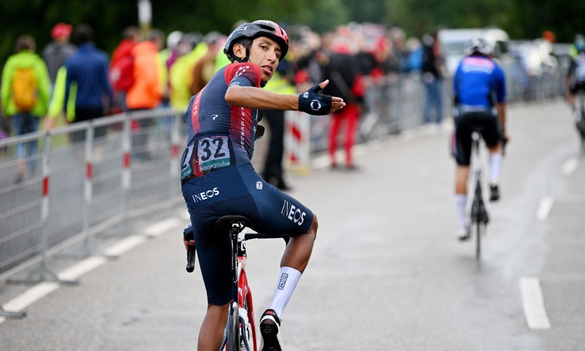 SCHAUINSLAND, GERMANY - AUGUST 27: Egan Arley Bernal Gomez of Colombia and Team INEOS Grenadiers reacts after crossing the line during the 37th Deutschland Tour 2022 - Stage 3 a 148,9km stage from Freiburg to Schauinsland 1200m / #DeineTour / on August 27, 2022 in Schauinsland, Germany. (Photo by Getty Images/Stuart Franklin)