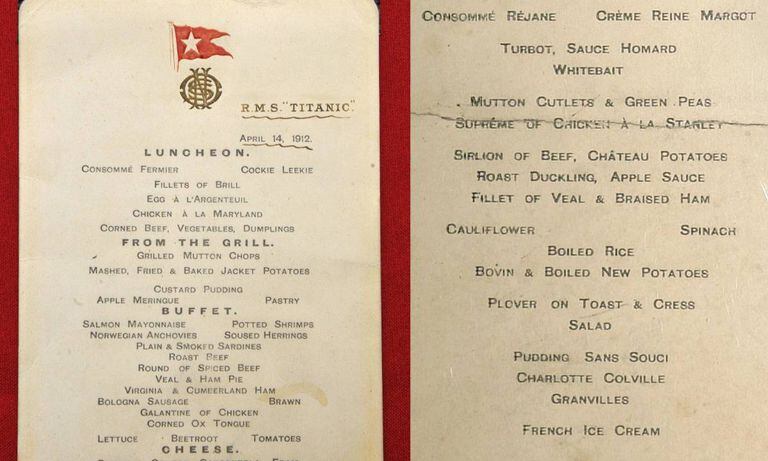 Dos de los menús que ofrecieron en el Titanic