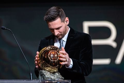 PARIS, Dec. 3, 2019  -- Barcelona's Argentinian forward Lionel Messi reacts with the trophy during the Ballon d'Or 2019 awards ceremony at the Theatre du Chatelet in Paris, France, Dec. 2, 2019. (Photo by Aurelien Morissard/Xinhua via Getty) (Xinhua/ via Getty Images)
