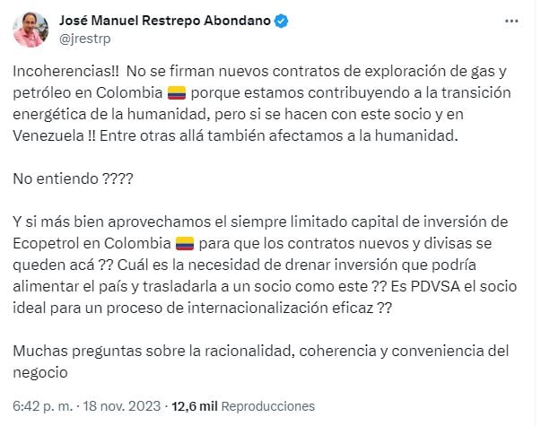 Reacción de José Manuel Retrepo.
