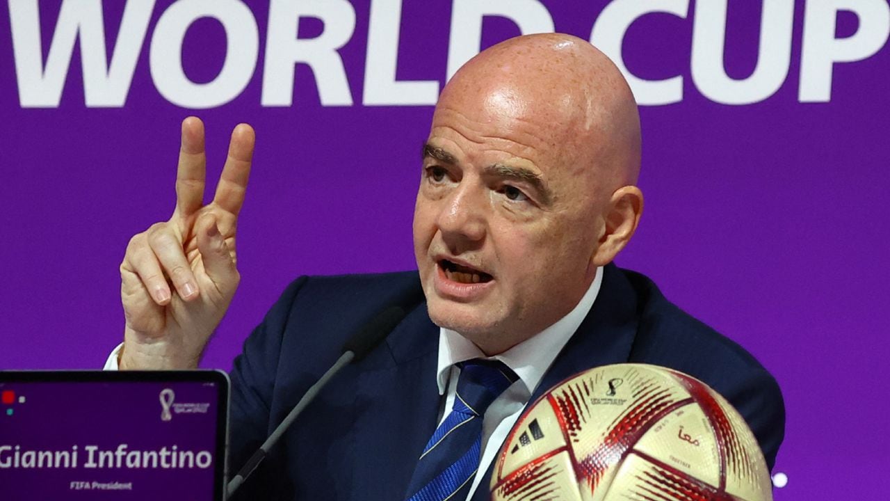 Soccer Football - FIFA World Cup Qatar 2022 - FIFA Press Conference - Main Media Center, Doha, Qatar - December 16, 2022 FIFA president Gianni Infantino during the press conference REUTERS/Gareth Bumstead
