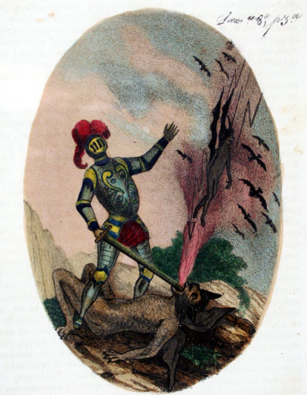 Amadís contra el Endriago. Litografía de la edición de Madrid, 1838. Wikimedia Commons