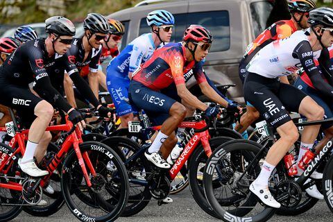 LA CHAUX-DE-FONDS, SWITZERLAND - APRIL 27: (L-R) Joel Suter of Switzerland and Tudor Pro Cycling Team and Egan Bernal of Colombia and Team INEOS Grenadiers compete during the 76th Tour De Romandie 2023, Stage 2 a 162.7km stage from Morteau to La Chaux-de-Fonds / #UCIWT / on April 27, 2023 in La Chaux-de-Fonds, Switzerland. (Photo by Dario Belingheri/Getty Images)