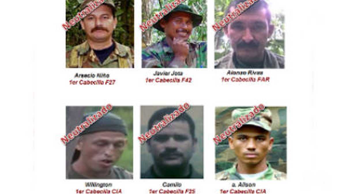 Cartel de los cabecillas de las FARC muertos en la operación 'Armagedón'.