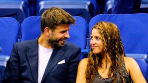 NEW YORK, NEW YORK - SEPTEMBER 04: (L-R) Shakira and Gerard Pique cheer on Rafael Nadal at the 2019 US Open on September 04, 2019 in New York City. (Photo by Gotham/GC Images)