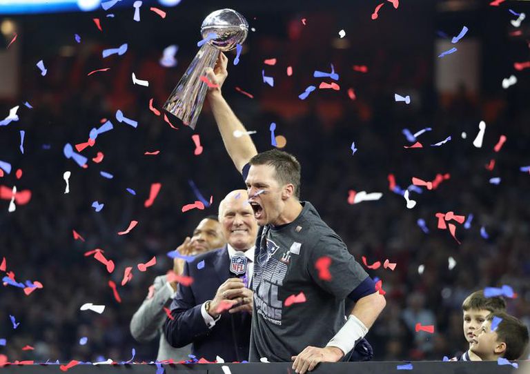 New England Patriots' quarterback Tom Brady holds the Vince Lombardi trophy after his team defeated the Atlanta Falcons to win Super Bowl LI. REUTERS/Adrees Latif