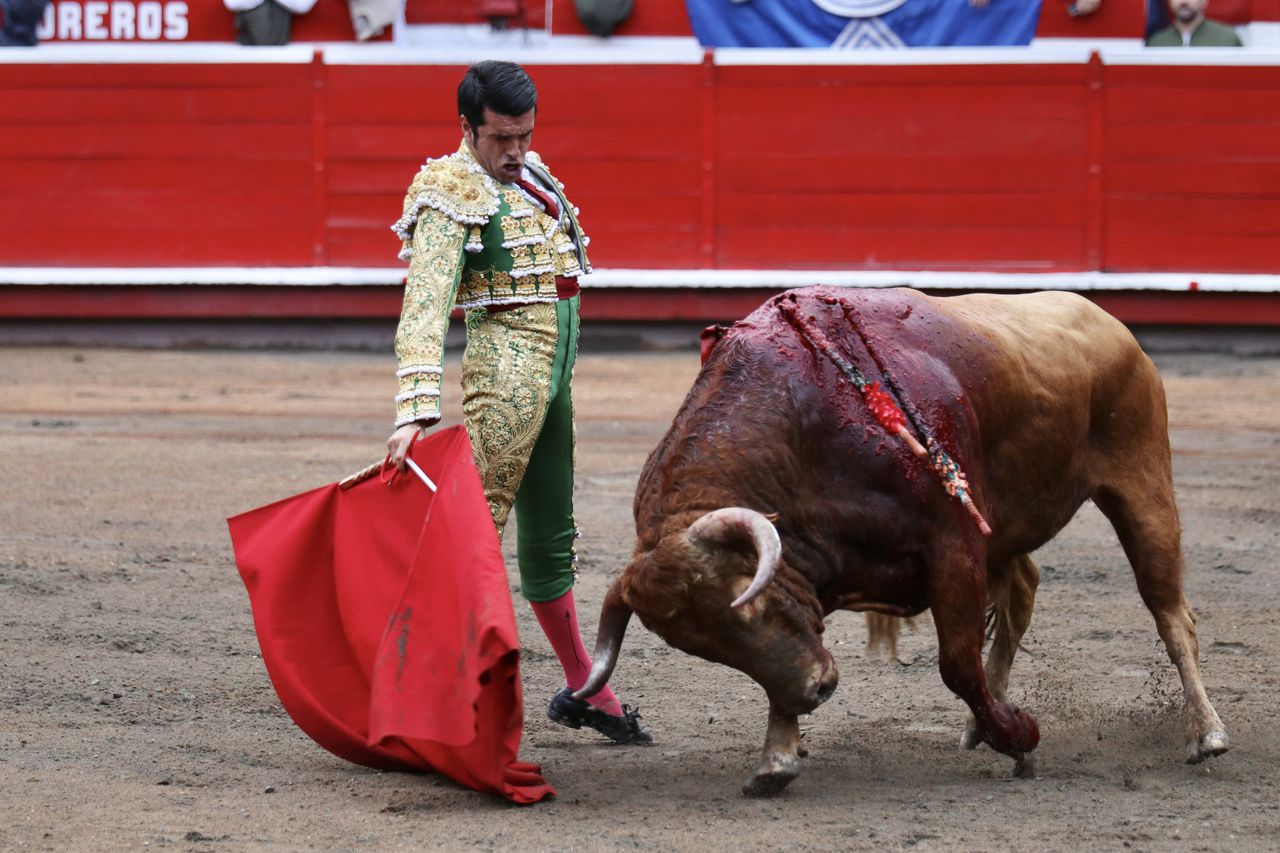 El torero español Emilio de Justo, lidiando a Panela, toro de la ganadería de las Ventas del Espíritu Santo, durante la 68.ª Temporada Taurina de Manizales.