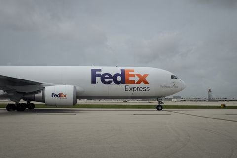 FLORIDA, USA - June 16: A FedEx airplane taxis at Miami International Airport, in Miami, Florida, United States on June 16, 2021. (Photo by Marco Bello/Anadolu Agency via Getty Images)