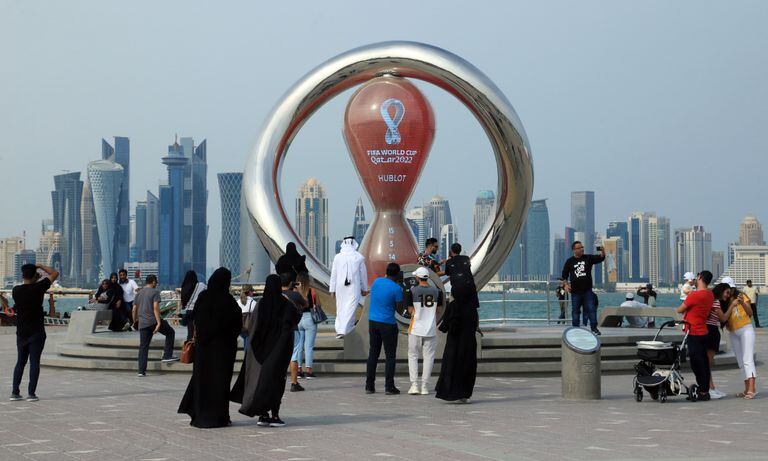 DOHA, QATAR - NOVEMBER 5: Doha Corniche and Souq Waqif show a World Cup figures exhibition and other tourist attractions to visitors during Fifa Word Cup Qatar 2022. On November 5, 2022 in Doha, Qatar. (Photo credit should read Sidhik Keerantakath / Eyepix Group/Future Publishing/Getty Images)