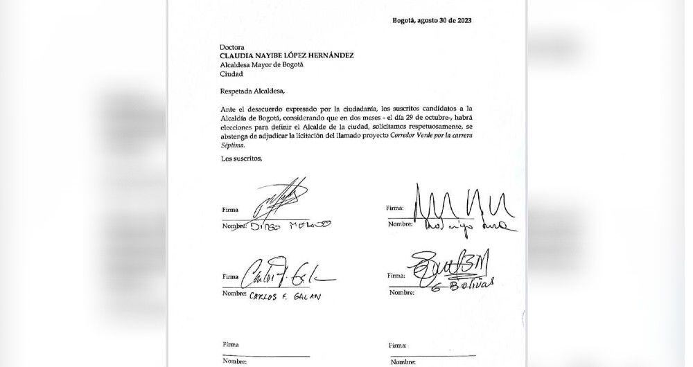 Carta enviada a la alcaldesa Claudia López