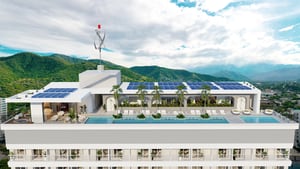 Entre las principales innovaciones de Ámbar Bio, un proyecto en Santa Marta, se destacan sus sistemas de generación de energía limpia a través de una red de paneles solares.