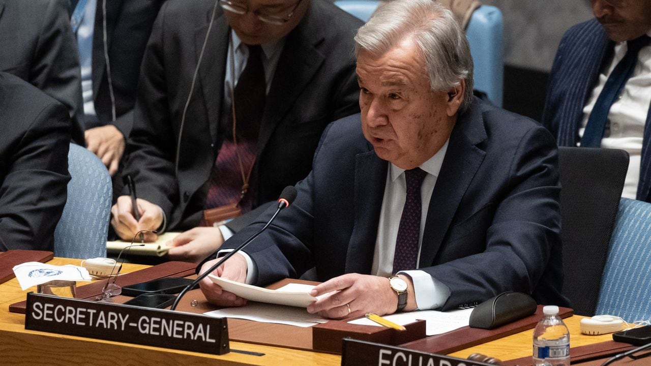 António Guterres, secretario general de la ONU, durante el Consejo de Seguridad de las Naciones Unidas, 8 de diciembre de 2023
