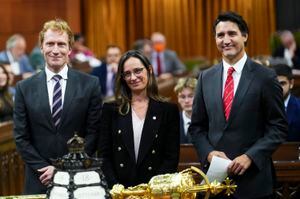 Liberal Member of Parliament Anna Gainey is introduced by Immigration, Refugees and Citizenship Minister Marc Miller and Prime Minister Justin Trudeau in the House of Commons on Parliament Hill in Ottawa, Ontario, on Monday, Sept. 18, 2023. (Sean Kilpatrick/The Canadian Press via AP)