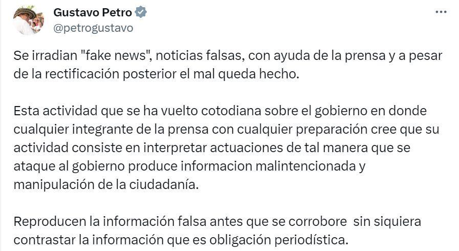 Gustavo Petro arremete nuevamente contra la prensa