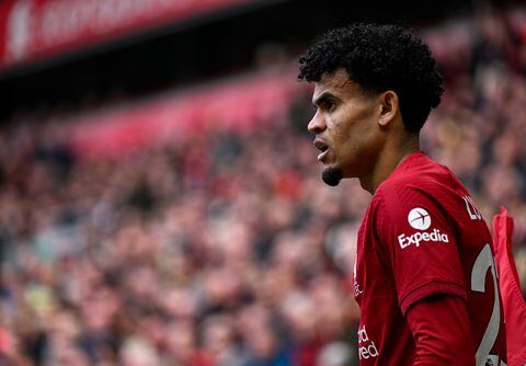 LIVERPOOL, ENGLAND - APRIL 22: (THE SUN OUT, THE SUN ON SUNDAY OUT) Luis Diaz of Liverpool during the Premier League match between Liverpool FC and Nottingham Forest at Anfield on April 22, 2023 in Liverpool, England. (Photo by Andrew Powell/Liverpool FC via Getty Images)