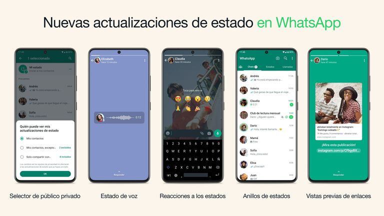 WhatsApp deja crear estados con notas de voz y reacciones con emojis.