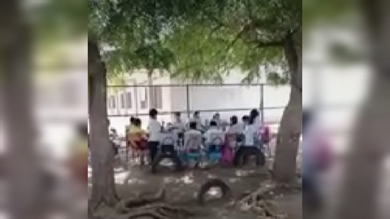Ola de calor azota a Atlántico: estudiantes de un colegio debieron refugiarse debajo de los árboles.