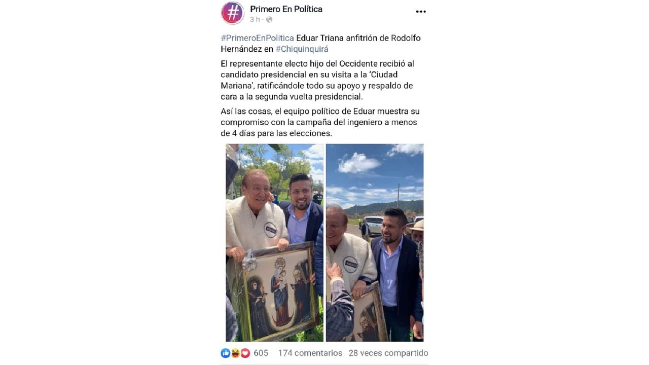 Ingeniero Rodolfo Hernández dice desconocer a un representante electo de Chquinquirá Foto: Primero en Política Facebook