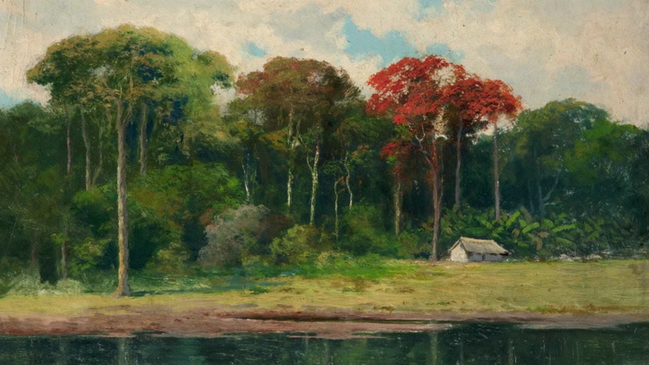 Paisaje de Luis Núñez Borda (Colombia, 1872-1970) • Ribera del Saldaña, 1920 • Óleo sobre cartón. 34 x 49 cm. Donación del artista. Colección MAMBO.