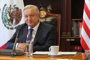 Handout photo released by the Mexican Presidency showing President Andres Manuel Lopez Obrador (L) during his virtual meeting with US Vice President Kamala Harris at the Palacio Nacional in Mexico City on May 07, 2021. (Photo by - / Mexican Presidency / AFP) / RESTRICTED TO EDITORIAL USE - MANDATORY CREDIT "AFP PHOTO / MEXICAN PRESIDENCY " - NO MARKETING - NO ADVERTISING CAMPAIGNS - DISTRIBUTED AS A SERVICE TO CLIENTS