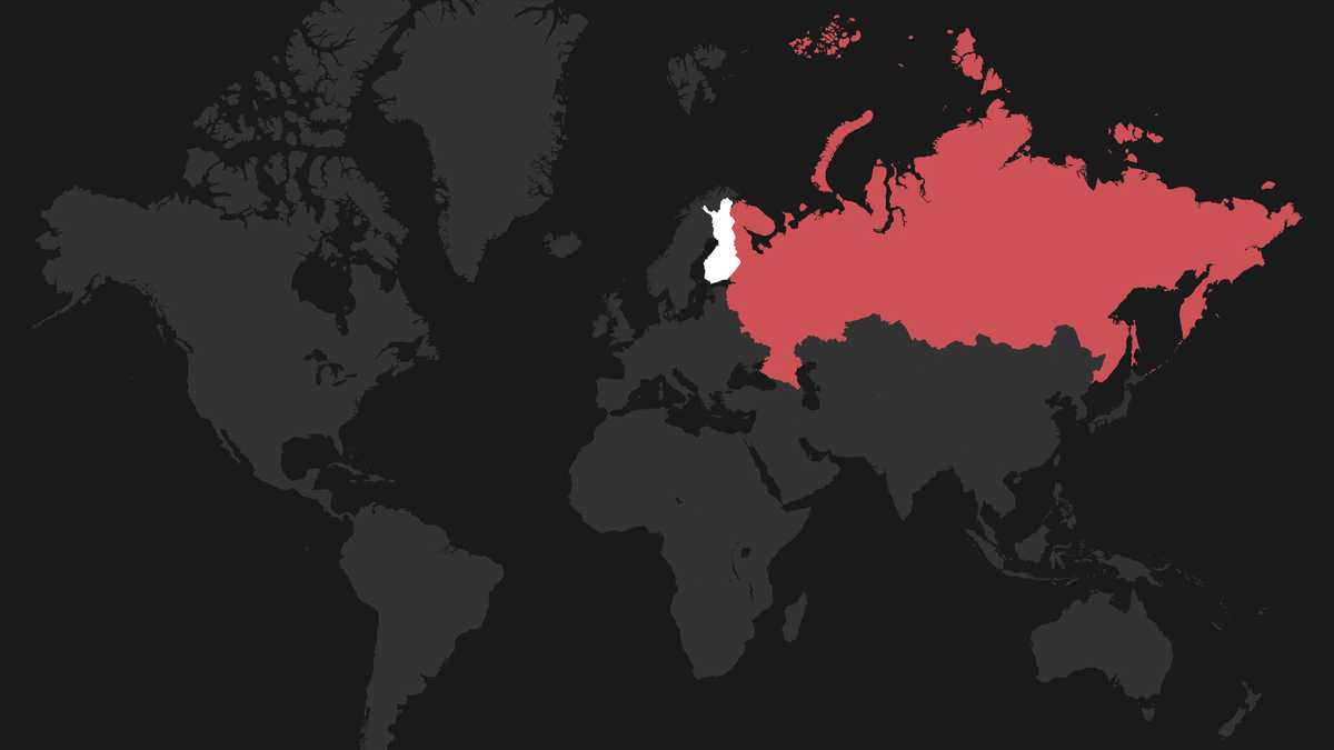 En blanco, Finlandia. En rojo, Rusia