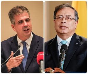 El ministro de Relaciones Exteriores de Israel, Eli Cohen, y el presidente de Colombia, Gustavo Petro.