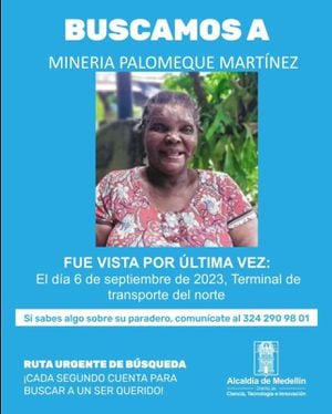 La sobreviviente y heroína de la masacre de Bojayá, Mineria Palomeque, fue reportada como desaparecida este miércoles.  Foto: Alcaldía de Medellín
