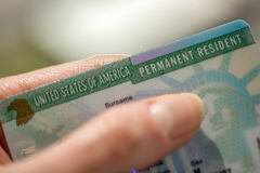 (Green) card of USA on blurred background.