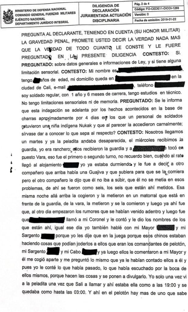 Las declaraciones de militares tras la investigaciones por abusos sexuales a niñas indígenas en Guaviare