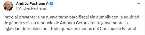 Andrés Pastrana critica al presidente Gustavo Petro por terna de fiscal.