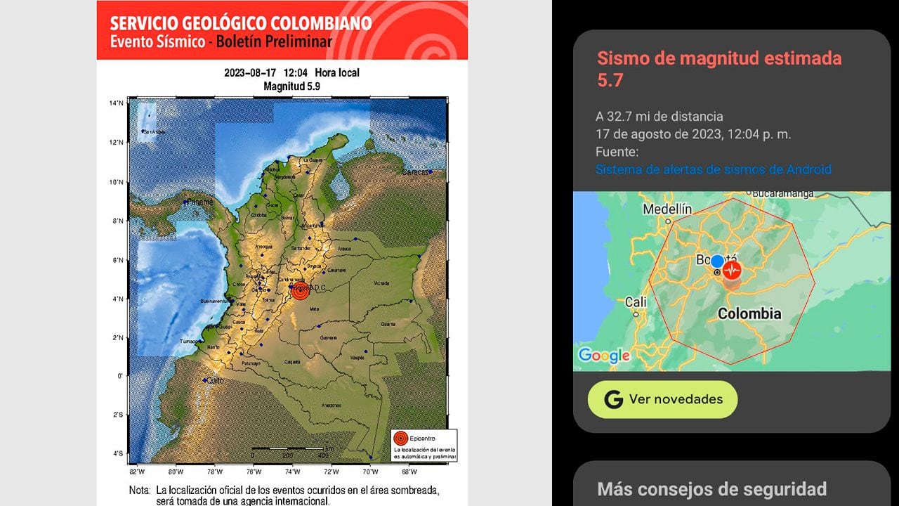 Google alerta sismo en Colombia