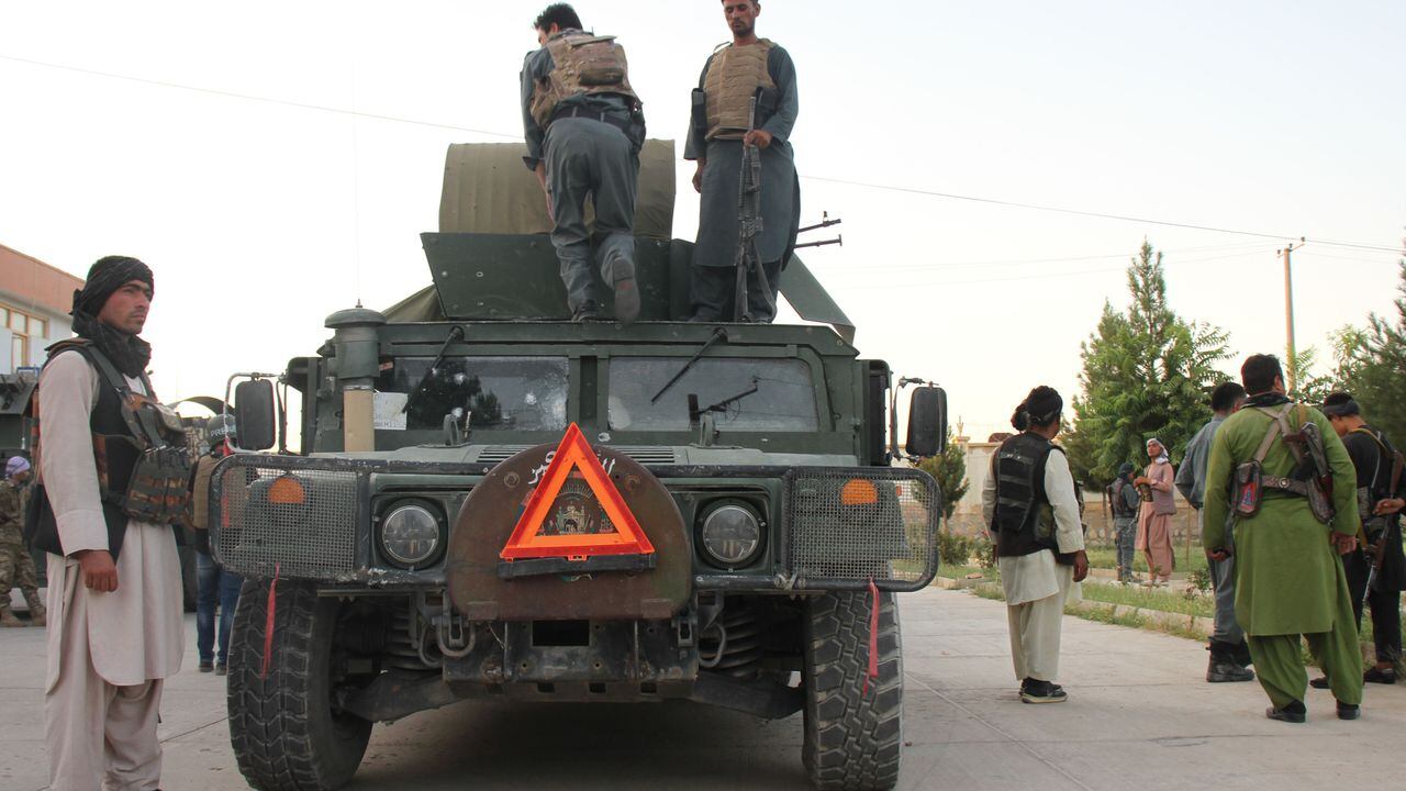 Members of public uprising forces are seen in Shiberghan, capital of Jawzjan Province, Afghanistan, Aug. 6, 2021. At least 40 militants have been killed and operations backed by fighting planes are going on to repel Taliban attack on Shiberghan on Friday, said an army statement released here. (Photo by Mohammad Jan Aria/Xinhua via Getty Images)
