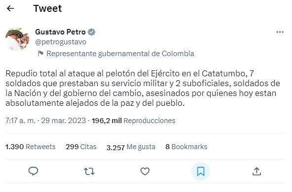 Twitter del presidente Gustavo Petro.