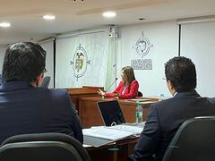 La exdirectora de la Agencia Jurídica del Estado, Martha Lucía Ramírez, rindiendo testimonio en la Procuraduría por el caso de los pasaportes.