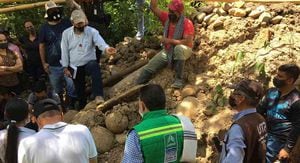 Funcionarios de la Corporación Autónoma Regional de Risaralda encontraron los restos del mastodonte. Foto: Carder