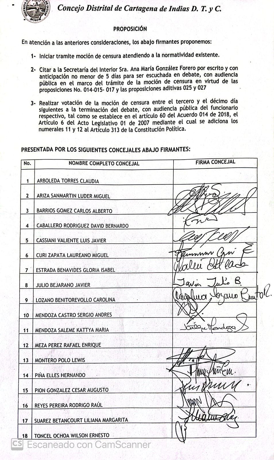 Documento firmado por 16 de los 18 participantes del debate
