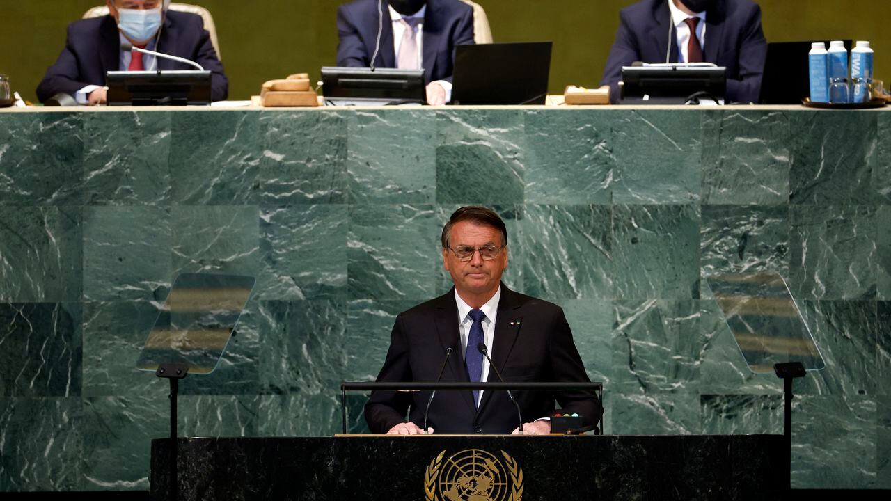 El presidente de Brasil, Jair Bolsonaro, ofreció este martes en la Asamblea General de la ONU “abrir sus puertas” a los religiosos católicos que “sufren persecución” por el régimen de Daniel Ortega en Nicaragua. Anna Moneymaker/Getty Images/AFP (Photo by Anna Moneymaker / GETTY IMAGES NORTH AMERICA / Getty Images via AFP)