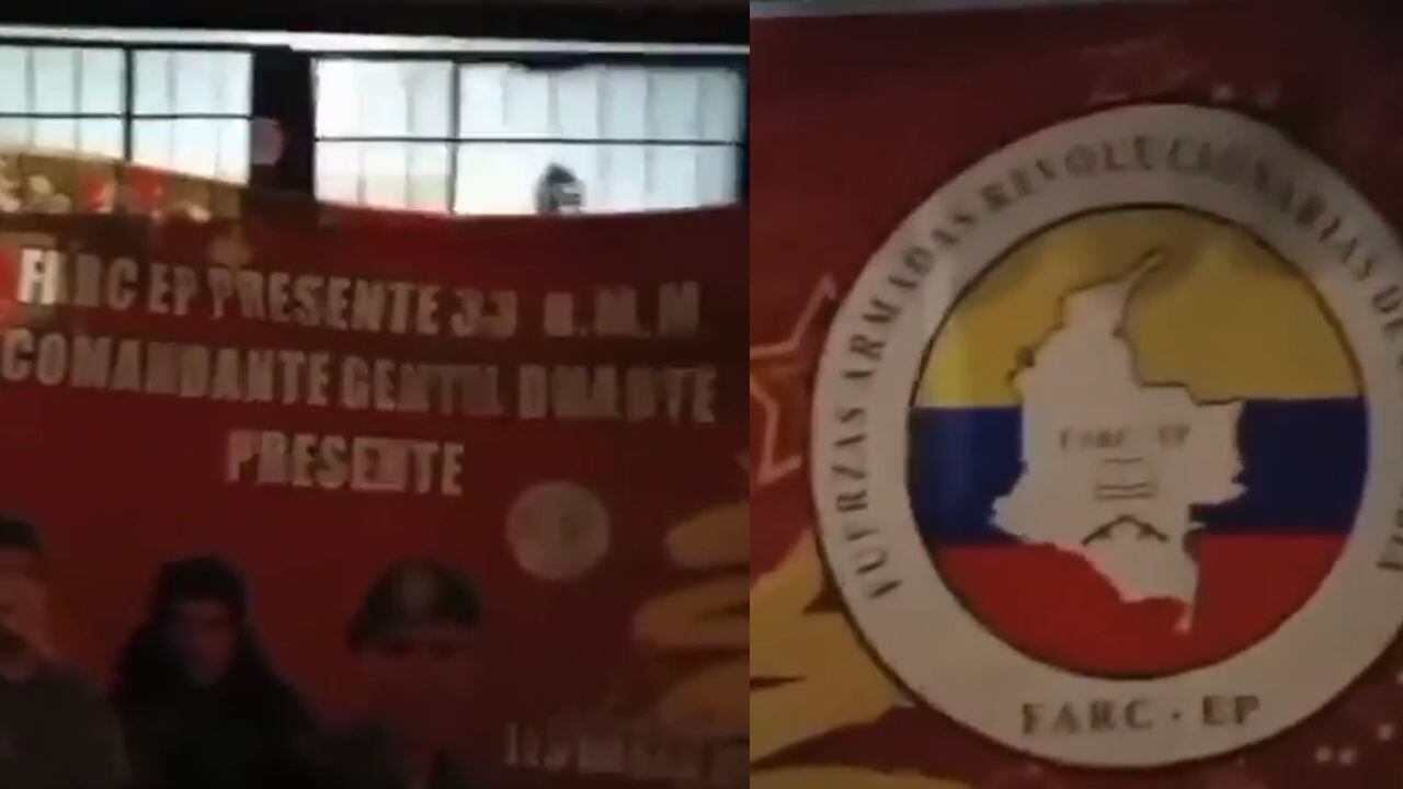 En el video se ve una pancarta similar a la instalada por varios hombres en el municipio de La Calera.