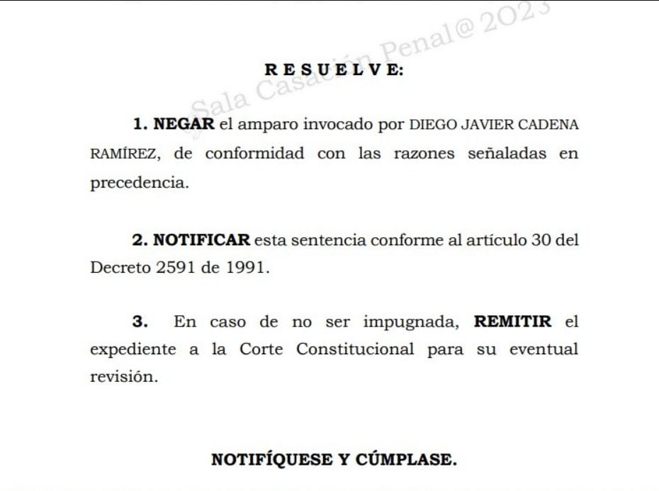 Corte Suprema negó la tutela presentada por el abogado Diego Cadena.