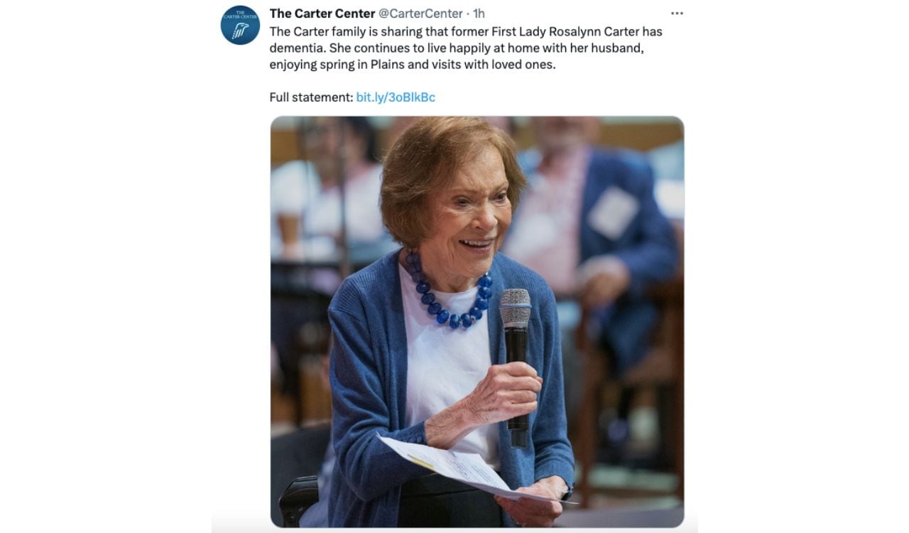 Así anunció el Centro Carter la noticia sobre Rosalynn Carter