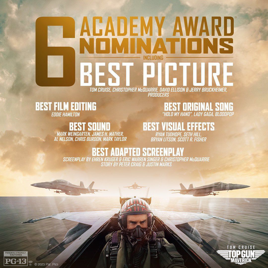 Top Gun: Maverick está nominada a Mejor película y otras tres categorías. Foto: Instagram @topgunmuvie.