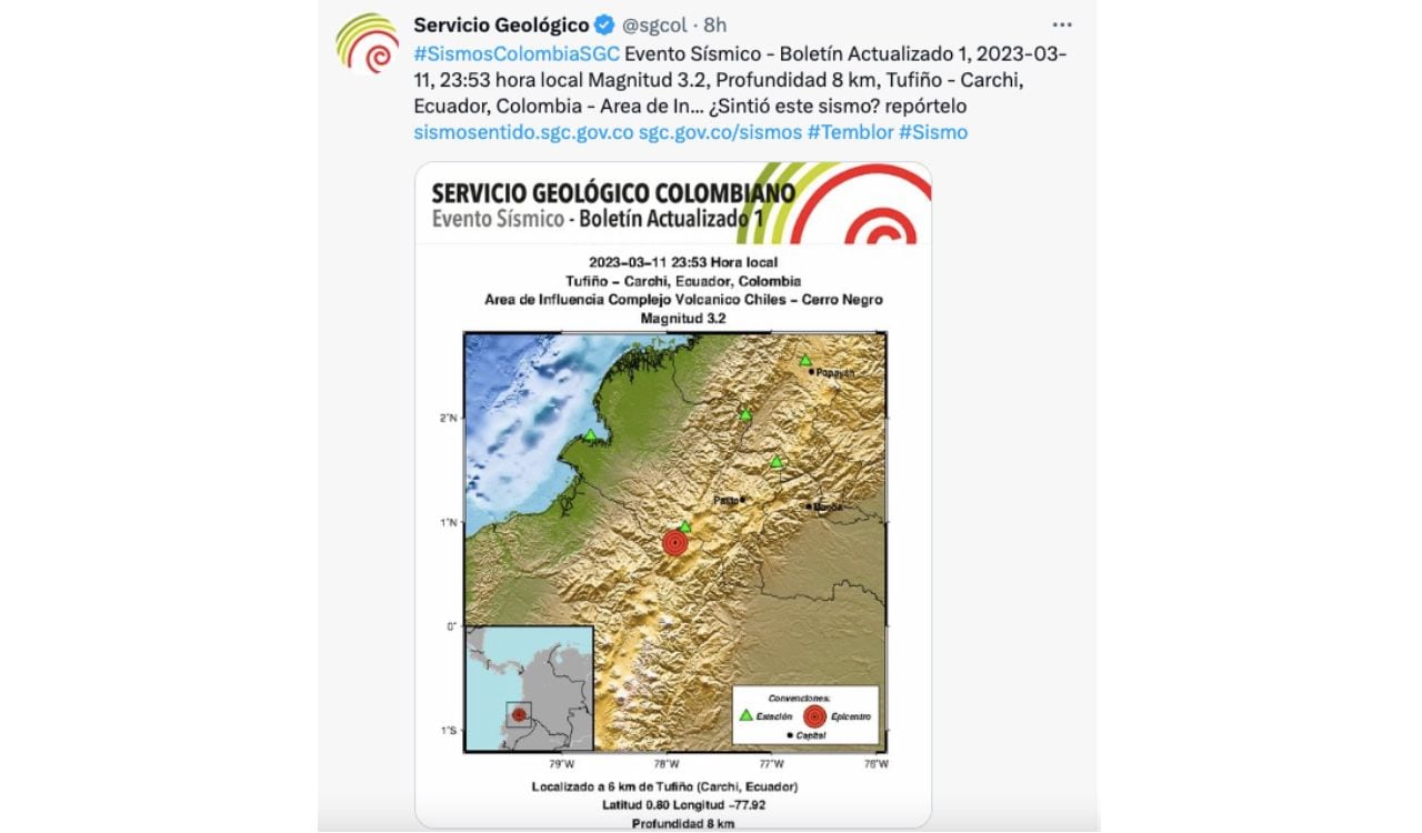 La población de Carchi, Ecuador, cercana a la frontera con Colombia, volvió a registrar un sismo