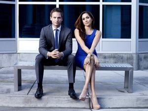 SUITS -- Season: 2 -- Pictured: (l-r) Patrick J. Adams as Mike Ross, Meghan Markle as Rachel Zane -- (Photo by: Robert Ascroft/USA Network/NBCU Photo Bank/NBCUniversal via Getty Images)