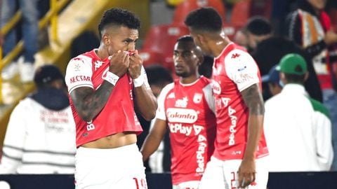 Wilson Morelo celebra uno de sus goles en el 'Campín' ante Bucaramanga